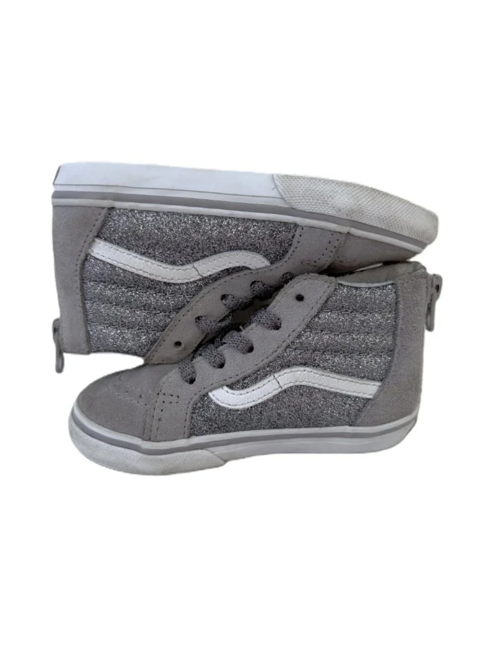 Vans Toddler Sk8-Hi Zip Gray Suede Glitter Sneakers Size 8